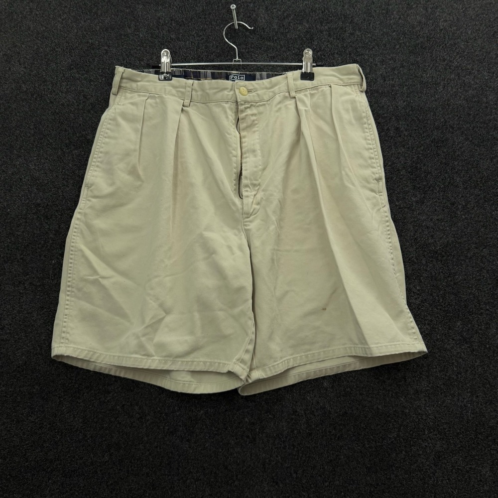 Vintage Polo Ralph Lauren Andrew Shorts Mens 33 Khaki Pleated 90s Made in USA